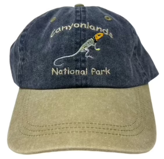 Navy Collared Lizard Embroidered Cotton Hat with Adjustable Strap