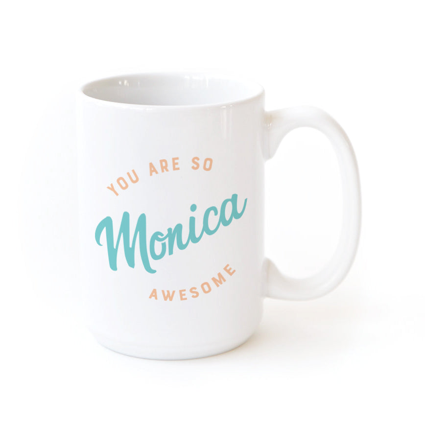 You are Awesome Personalized Coffee Mug, Peach and Aqua