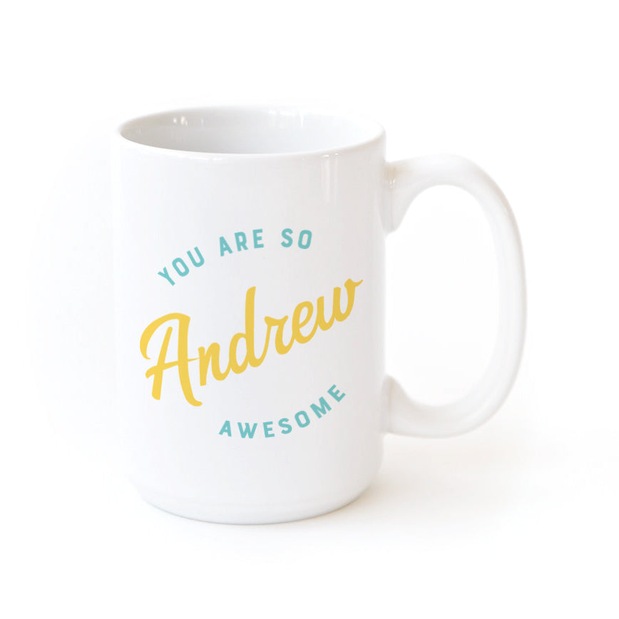 You are Awesome Personalized Coffee Mug, Yellow and Aqua